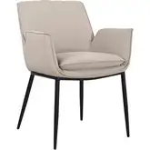 Nagoya Dining Arm Chair in Pigeon Neutral Leather & Metal (Set of 2)